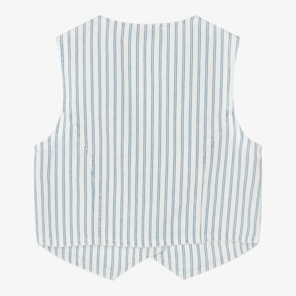 Moschino-White And Blue Stripe Waistcoat | Childrensalon Outlet
