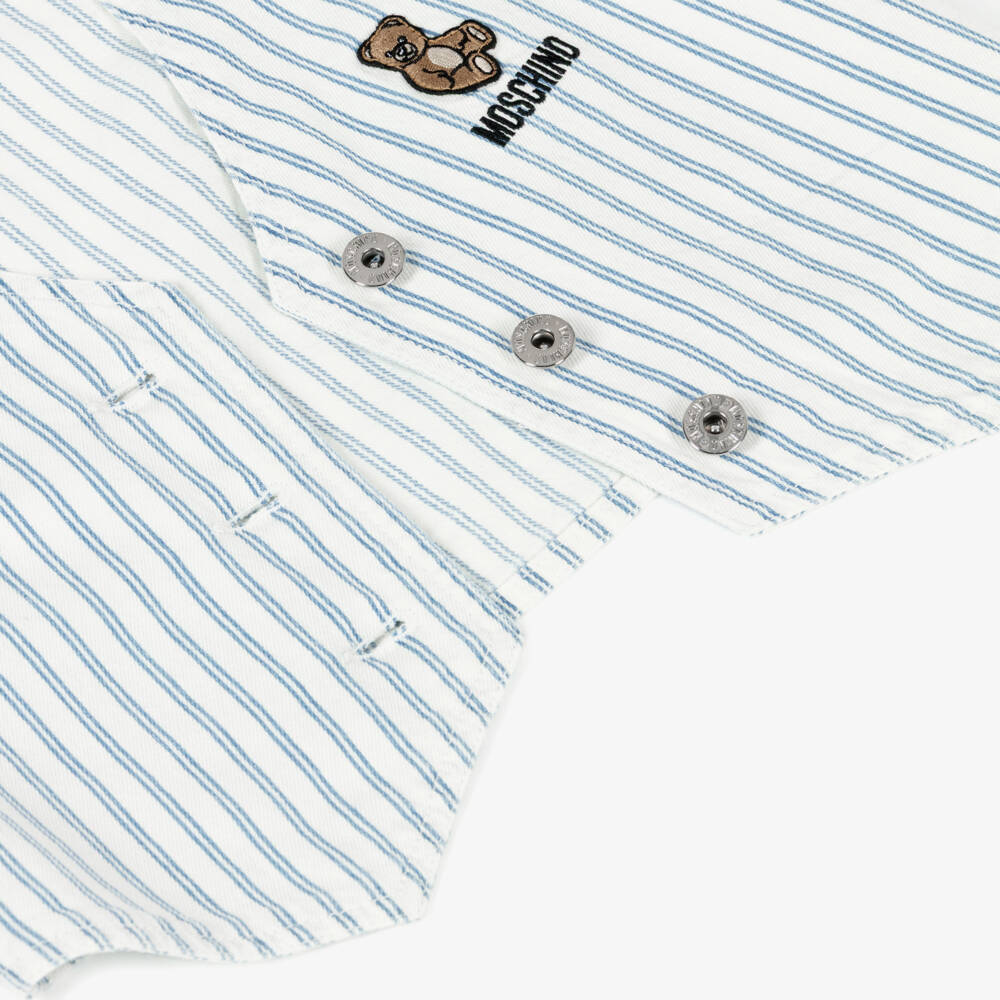 Moschino-White And Blue Stripe Waistcoat | Childrensalon Outlet