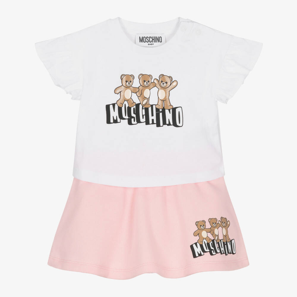 Moschino-White And Pink Jersey Skirt Set | Childrensalon Outlet