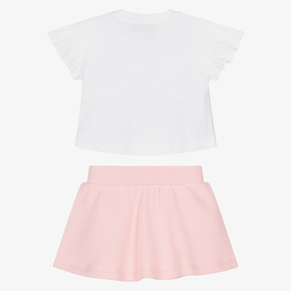 Moschino-White And Pink Jersey Skirt Set | Childrensalon Outlet