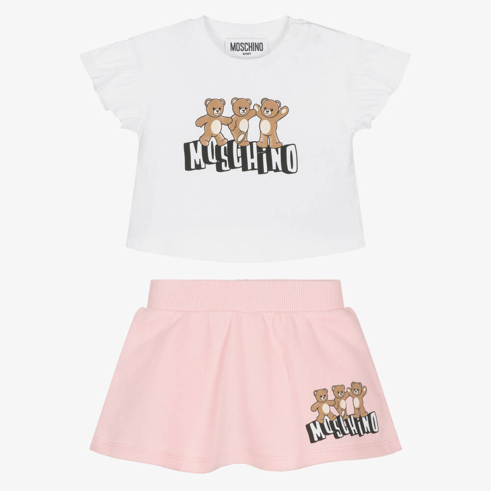 Moschino-White And Pink Jersey Skirt Set | Childrensalon Outlet