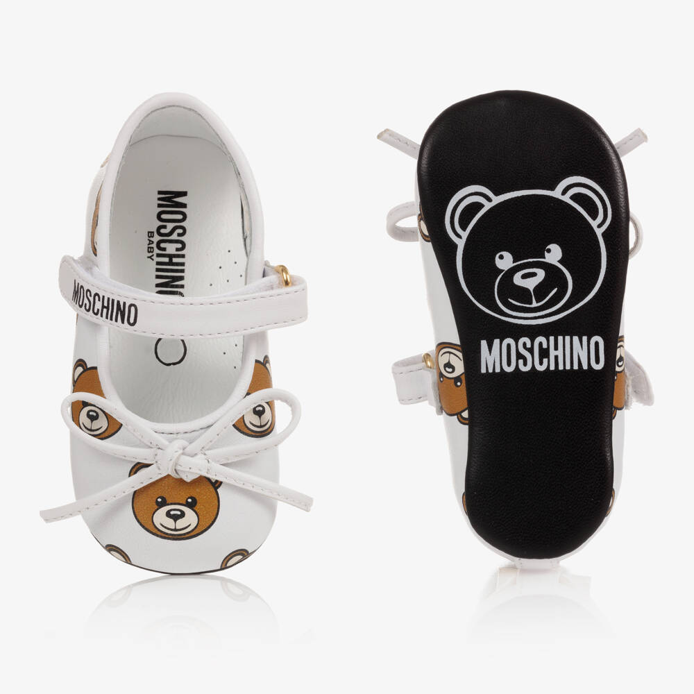 Moschino Kid-Teen-White Bear Aop Buckle Pre Walker | Childrensalon Outlet
