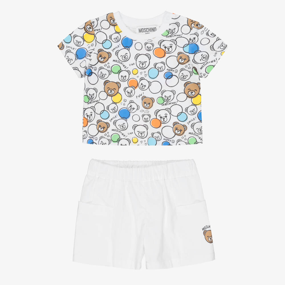 Moschino-White Bear Faces Shorts Set | Childrensalon Outlet