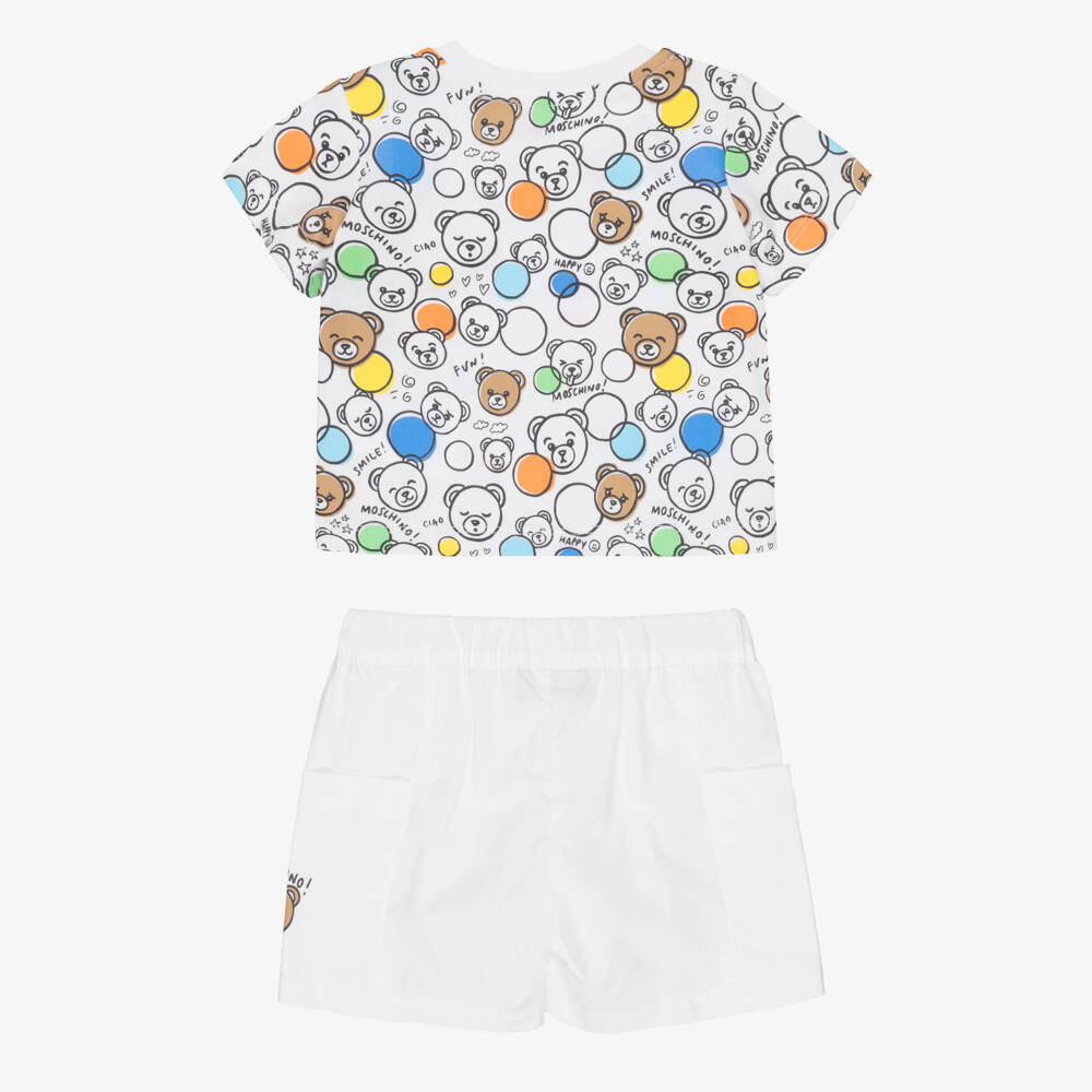 Moschino-White Bear Faces Shorts Set | Childrensalon Outlet
