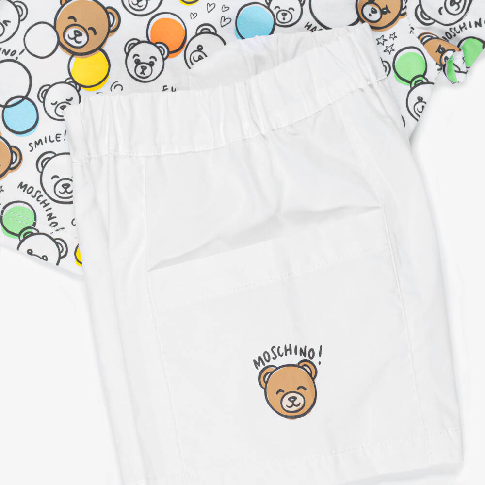 Moschino-White Bear Faces Shorts Set | Childrensalon Outlet