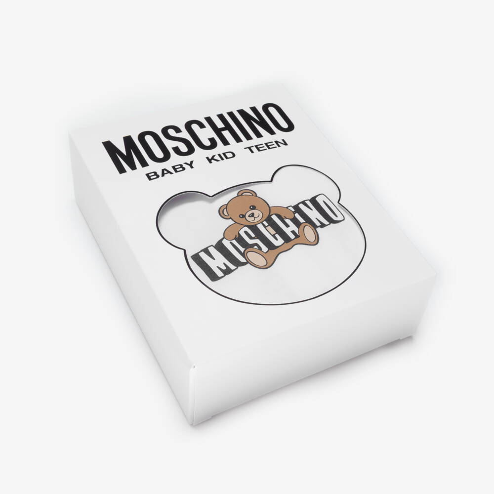 Moschino-White Bear Logo Babysuit Set | Childrensalon Outlet