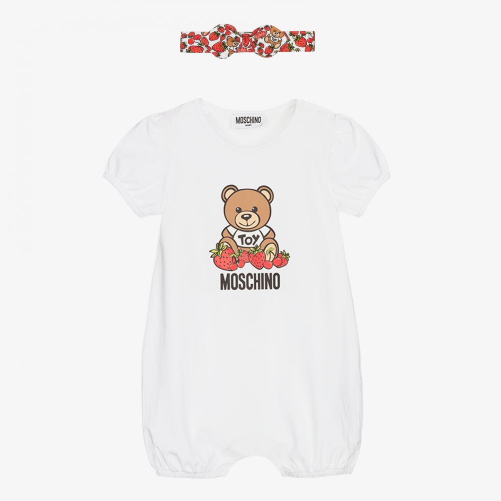 Moschino Baby - White Bear Logo Shortie Set | Childrensalon