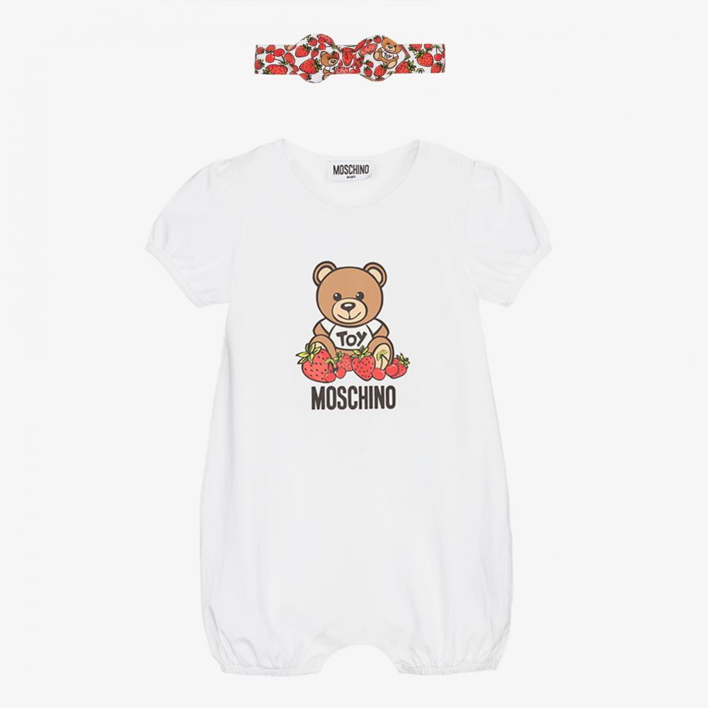 Moschino Малыши-Белый песочник с медвежонком и повязка на голову | Childrensalon Outlet