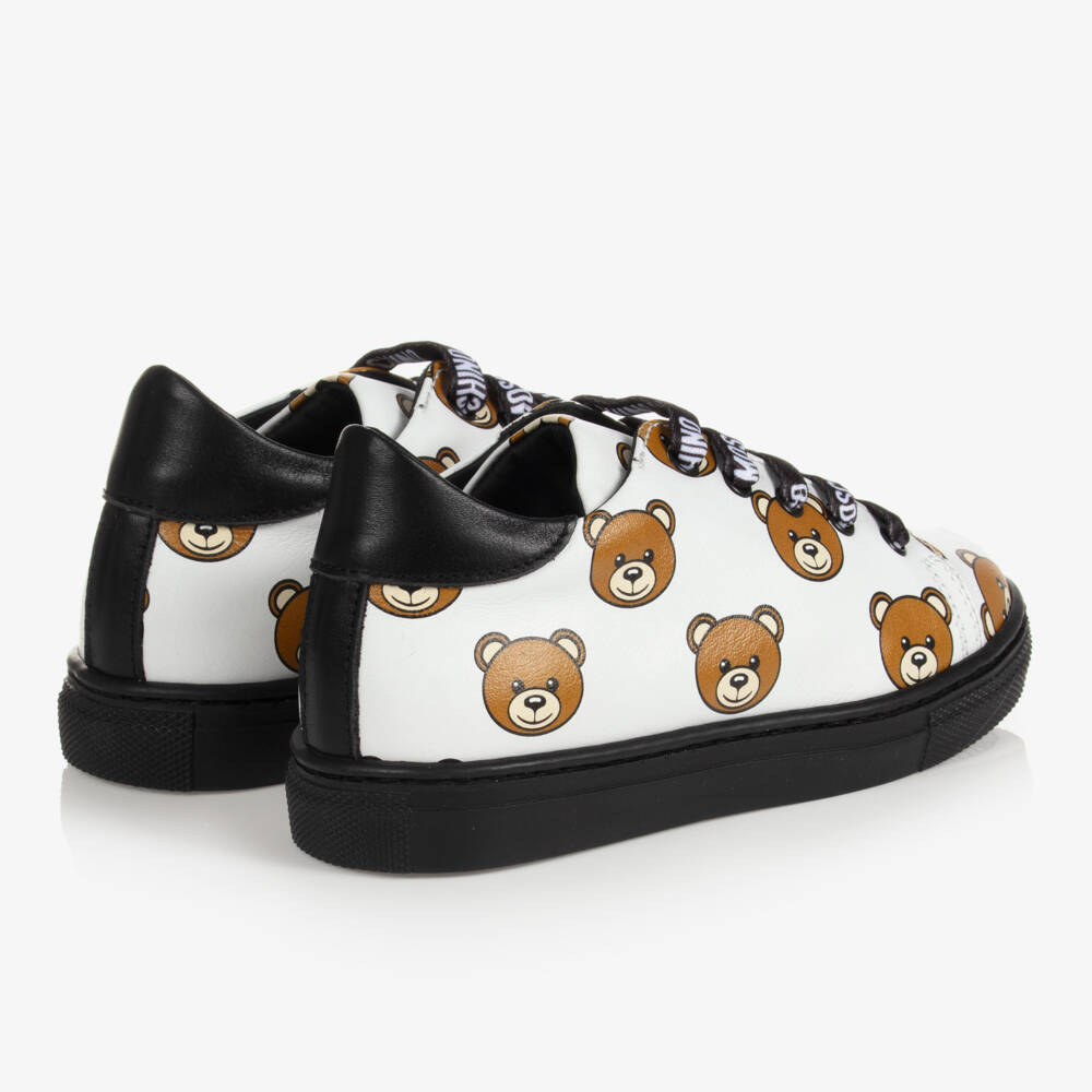 Moschino Kid-Teen-White Bear Pattern Leather Trainers | Childrensalon Outlet