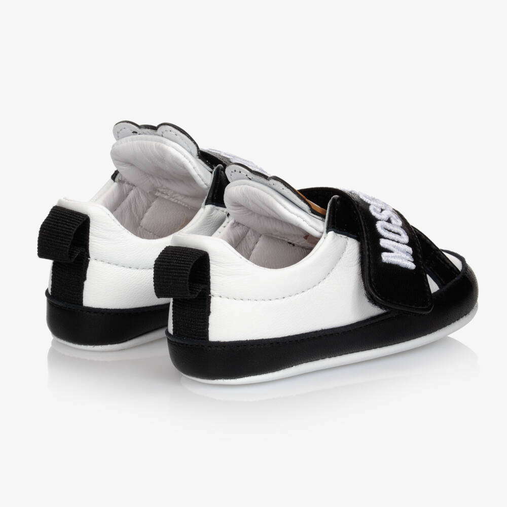 Moschino Baby-White & Black Leather Baby Pre-Walkers | Childrensalon Outlet