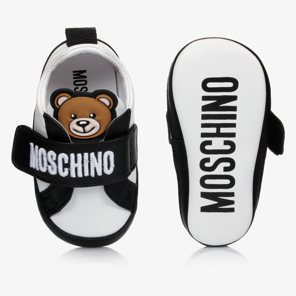 Moschino Baby-White & Black Leather Baby Pre-Walkers | Childrensalon Outlet