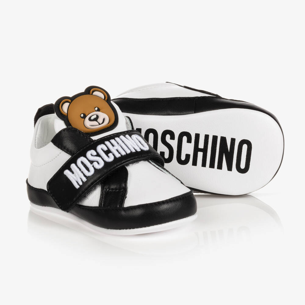 Moschino Baby-White & Black Leather Baby Pre-Walkers | Childrensalon Outlet
