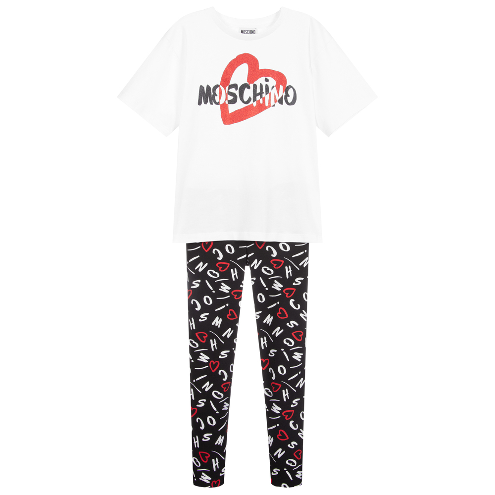 Moschino Kid-Teen-White & Black Leggings Set | Childrensalon Outlet