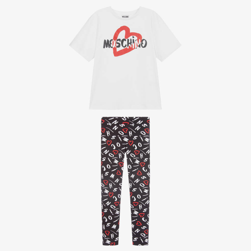 Moschino Kid-Teen-White & Black Leggings Set | Childrensalon Outlet