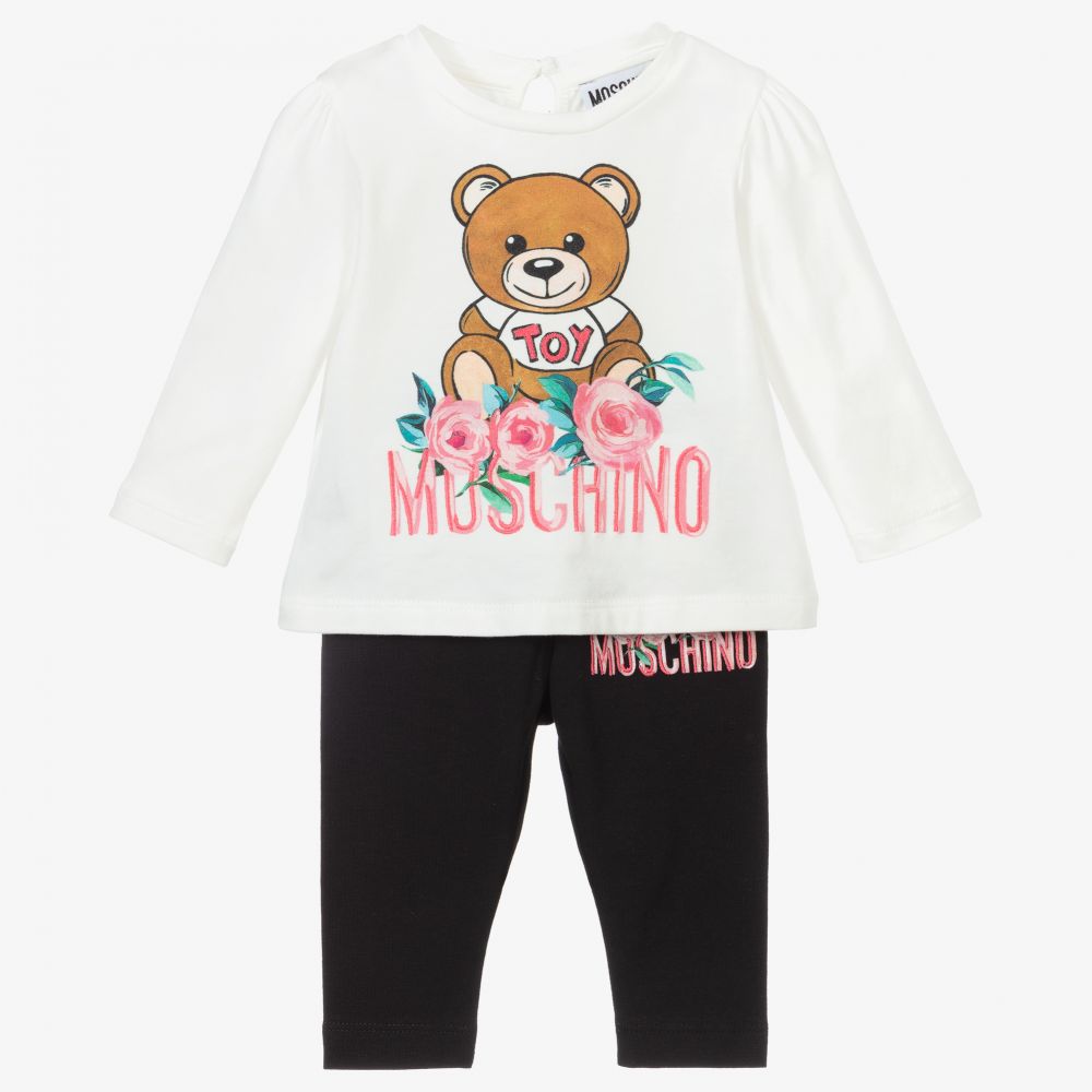 Moschino Baby - طقم ليغنغز أطفال بناتي قطن جيرسي لون أبيض وأسود | Childrensalon