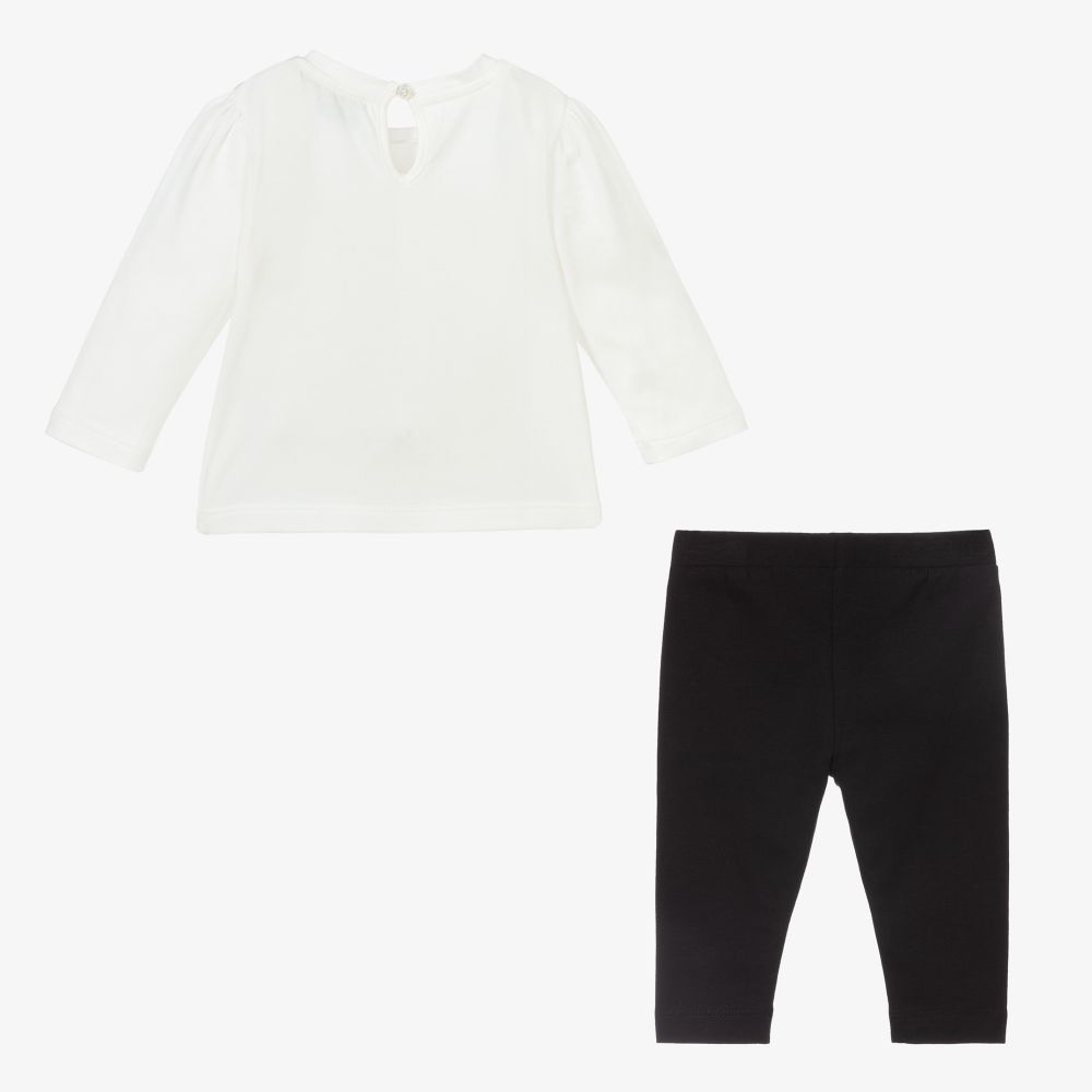 موسكينو Baby-طقم ليغنغز أطفال بناتي قطن جيرسي لون أبيض وأسود | Childrensalon Outlet
