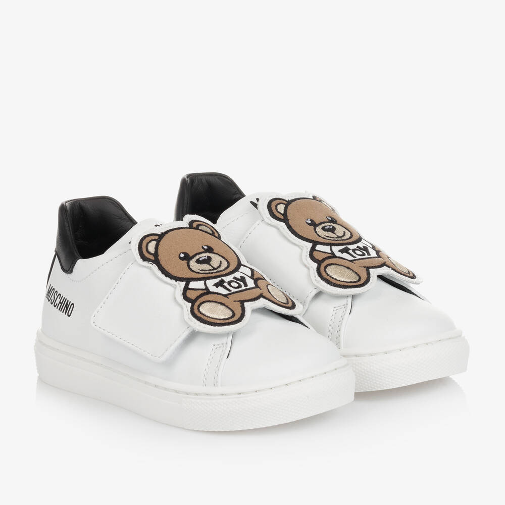 Moschino Baby-White & Black Teddy Bear Leather Trainers | Childrensalon Outlet