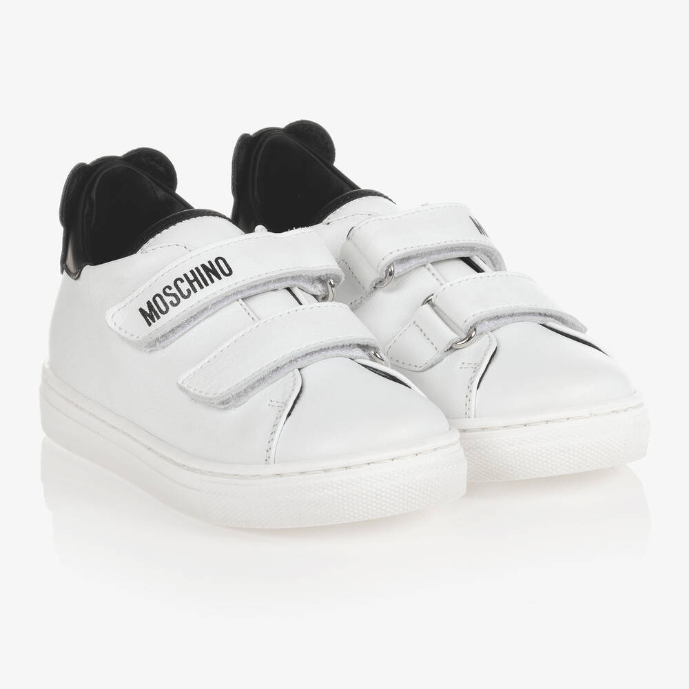 Moschino Kid-Teen-White & Black Velcro Trainers | Childrensalon Outlet