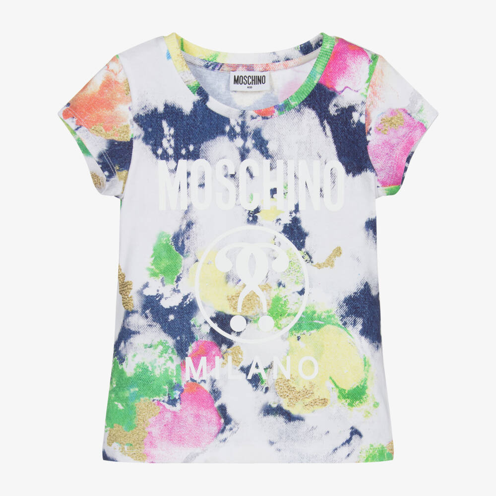 Moschino Kid-Teen-White & Blue Cotton T-Shirt  | Childrensalon Outlet