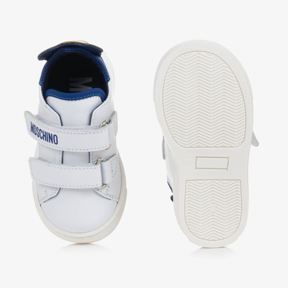 Moschino Kid-Teen-White & Blue Leather Teddy Bear Trainers | Childrensalon Outlet