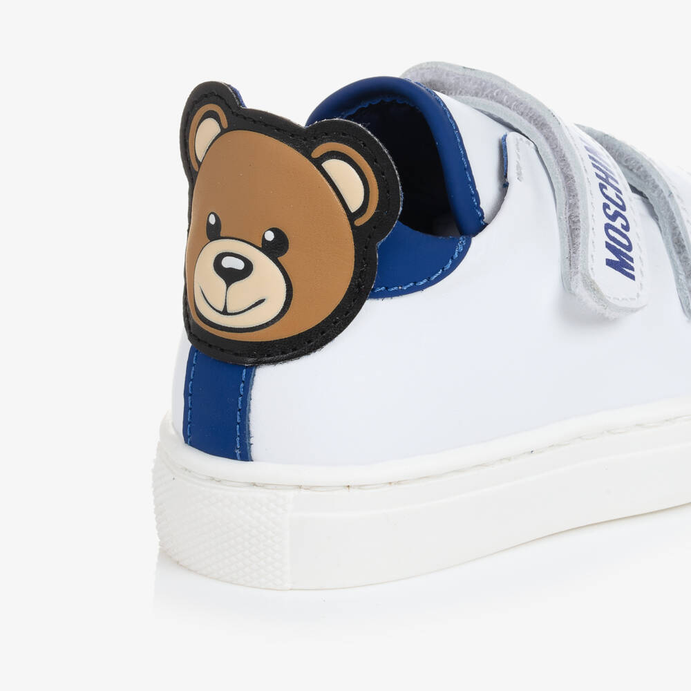 Moschino Kid-Teen-White & Blue Leather Teddy Bear Trainers | Childrensalon Outlet