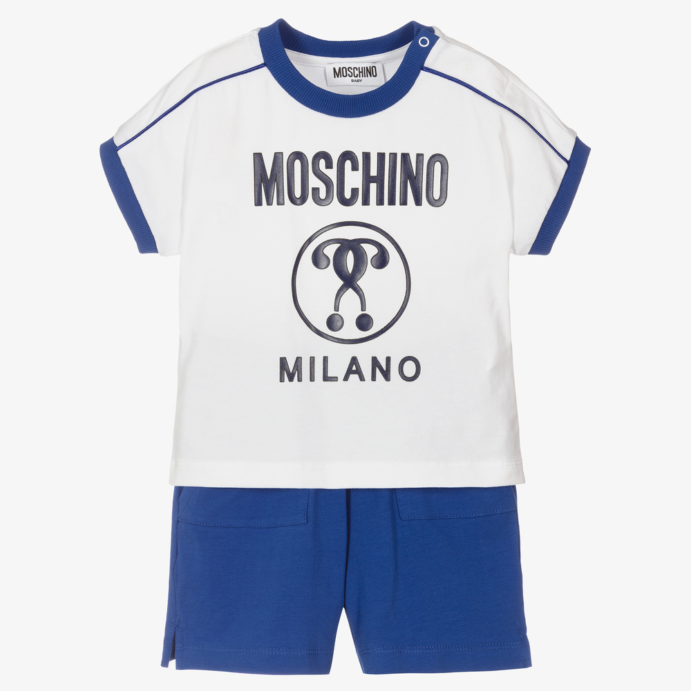Moschino Baby - Белый топ и синие шорты | Childrensalon
