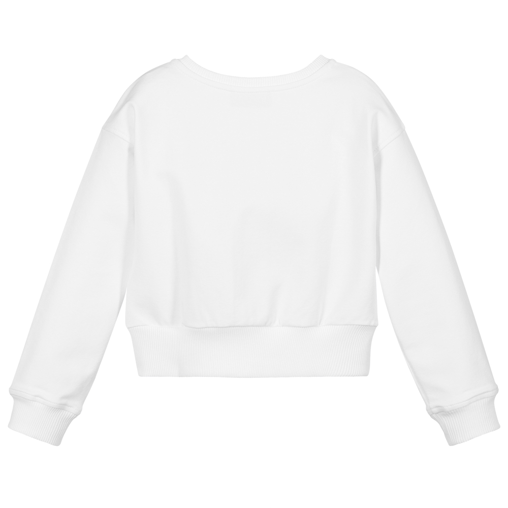 Moschino Kid-Teen-سويتشيرت قطن جيرسي لون أبيض وذهبي للبنات | Childrensalon Outlet