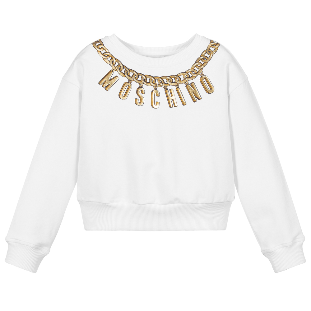 Moschino Кид-Тин-Белая толстовка с логотипом в виде цепи | Childrensalon Outlet