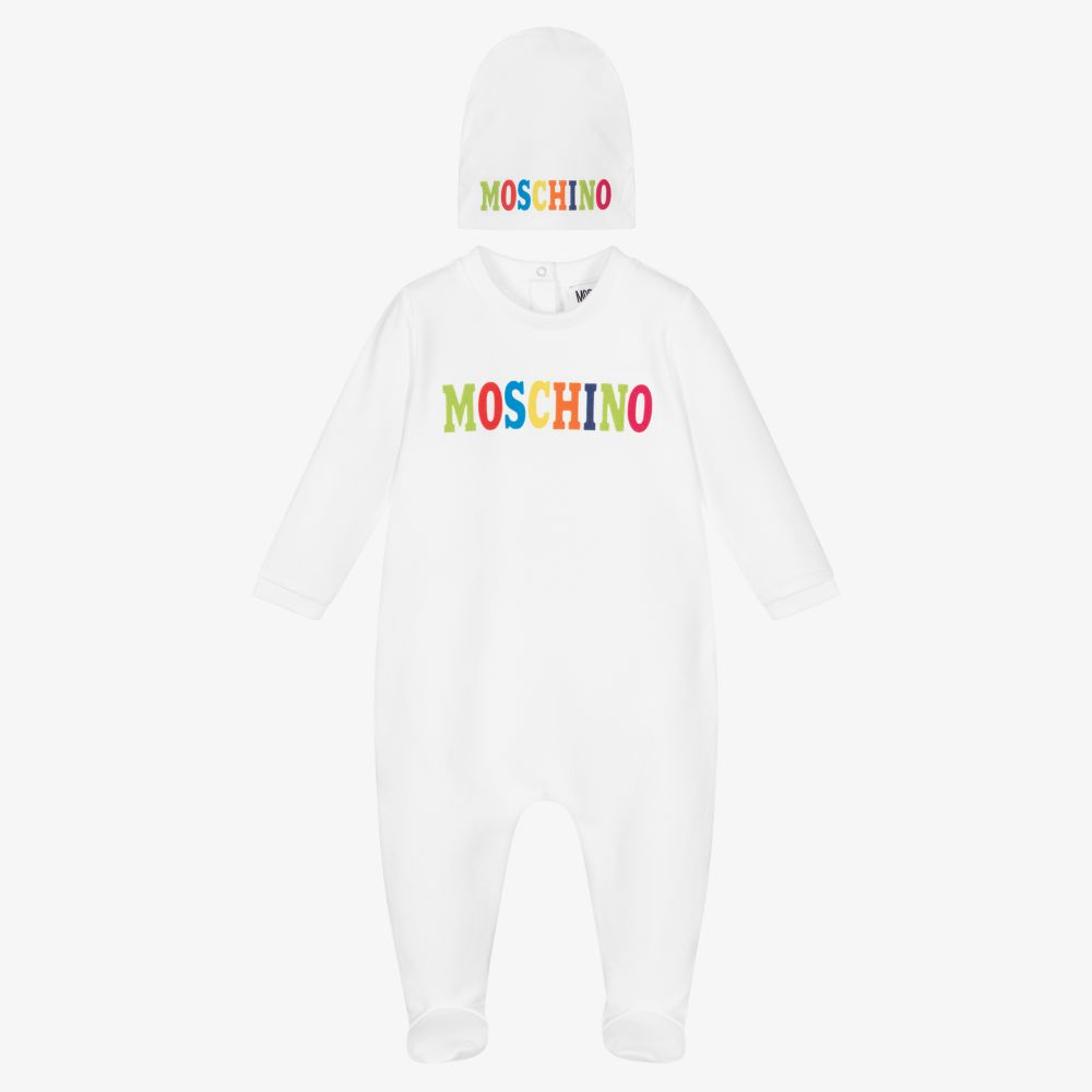 Moschino Baby - Белый комбинезон и шапочка из хлопка | Childrensalon