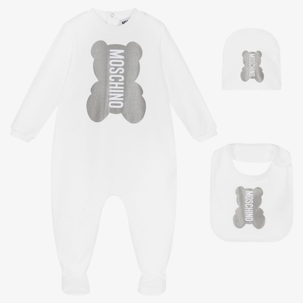 Moschino Baby - Weißes Baumwollstrampler-Set | Childrensalon