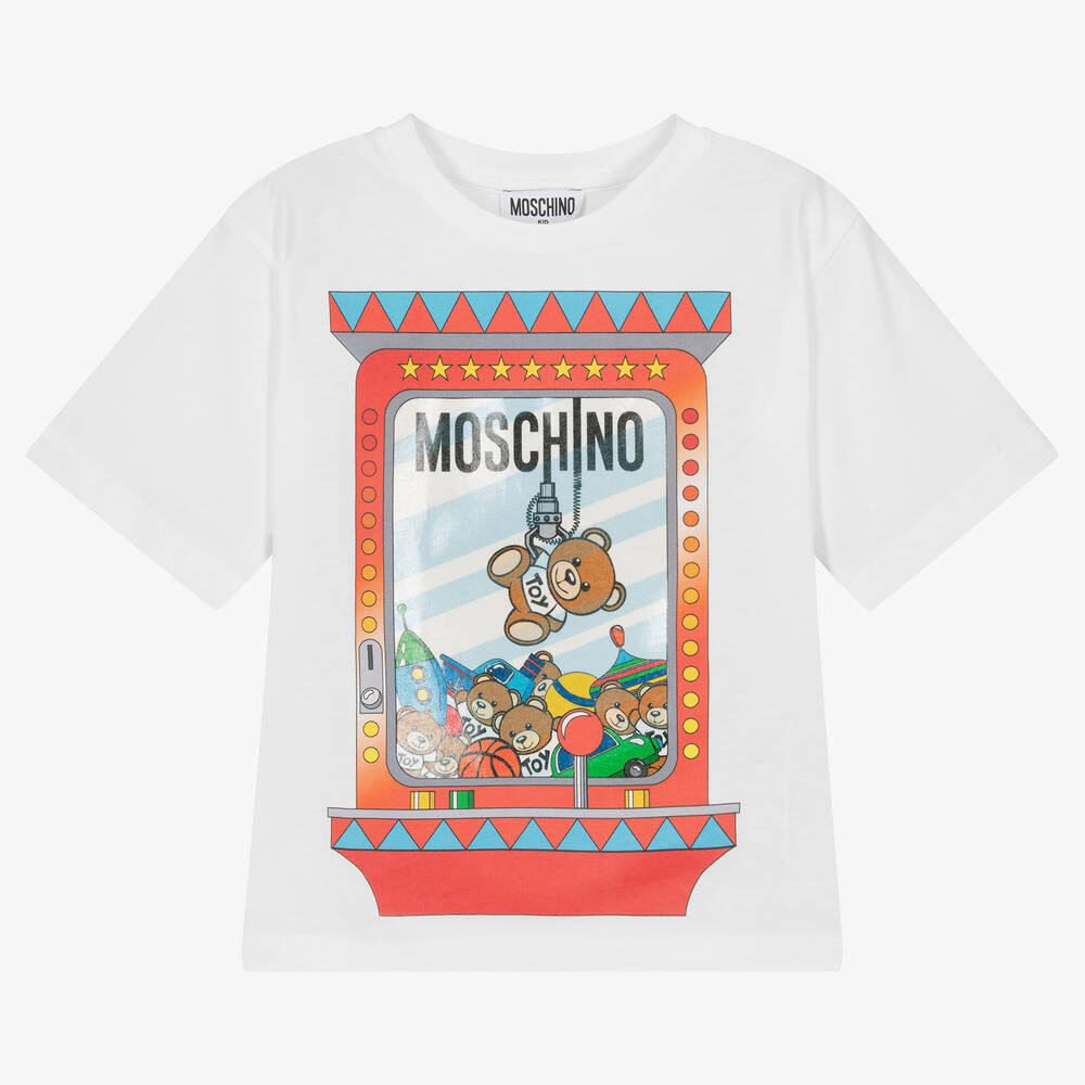 Moschino Kid-Teen - Weißes Maxi-T-Shirt mit Jahrmarkt | Childrensalon