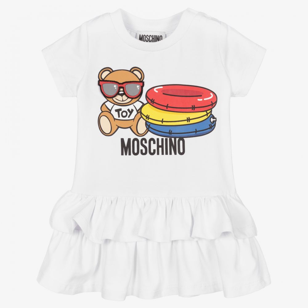Moschino Малыши-Белое платье из хлопкового джерси | Childrensalon Outlet