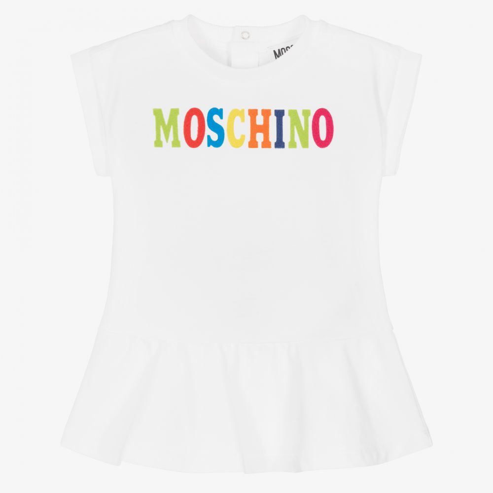 Moschino Baby - فستان قطن جيرسي لون أبيض | Childrensalon
