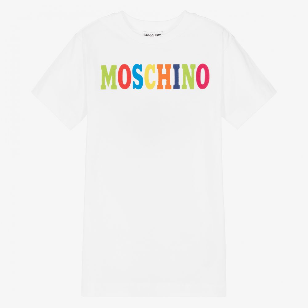 Moschino Kid-Teen - فستان قطن جيرسي لون أبيض | Childrensalon