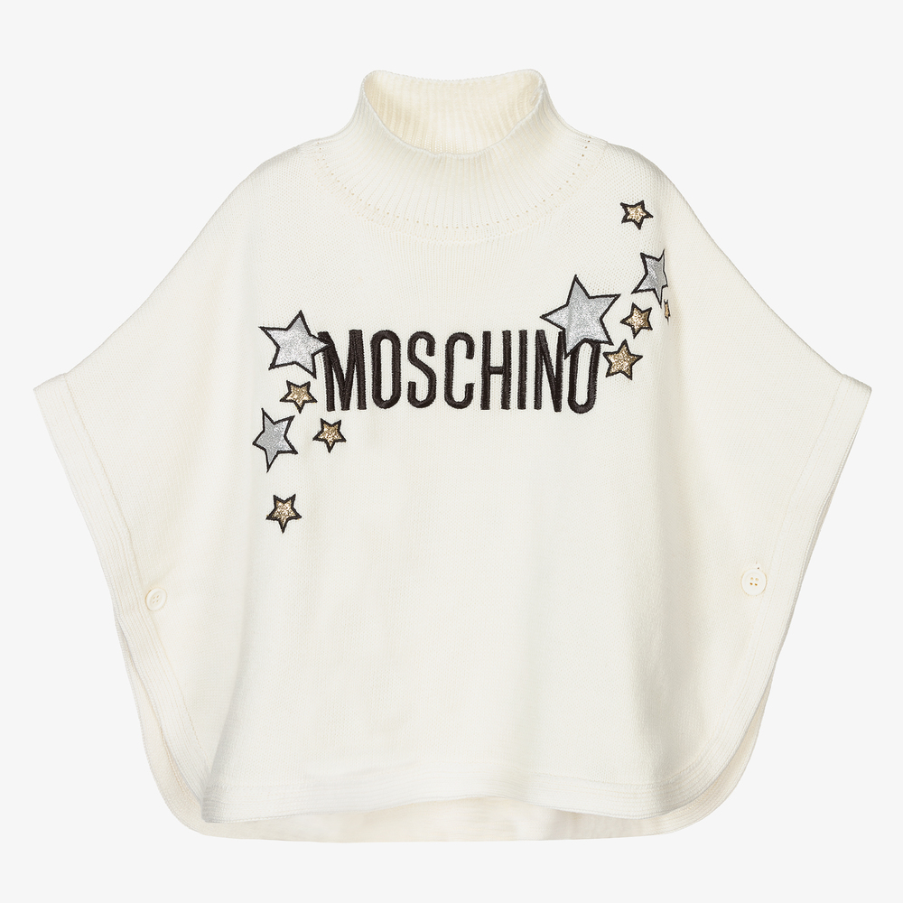 Moschino Kid-Teen - White Cotton Knitted Logo Cape | Childrensalon
