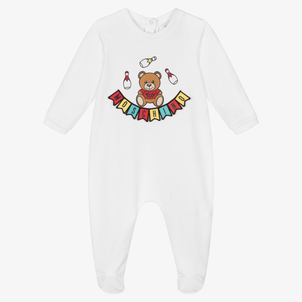 White Cotton Logo Babygrow
