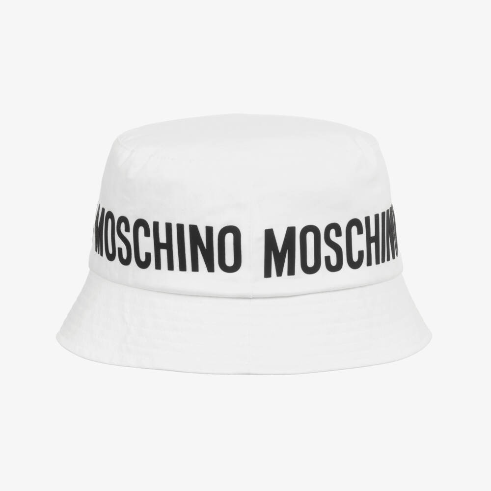 Moschino-White Cotton Logo Bucket Hat | Childrensalon Outlet