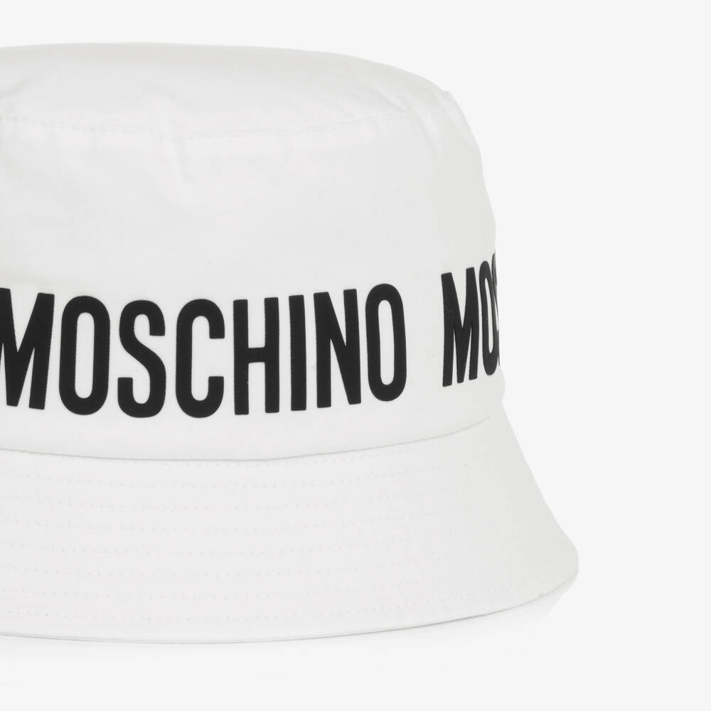 Moschino-White Cotton Logo Bucket Hat | Childrensalon Outlet