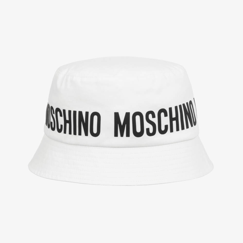 Moschino-White Cotton Logo Bucket Hat | Childrensalon Outlet