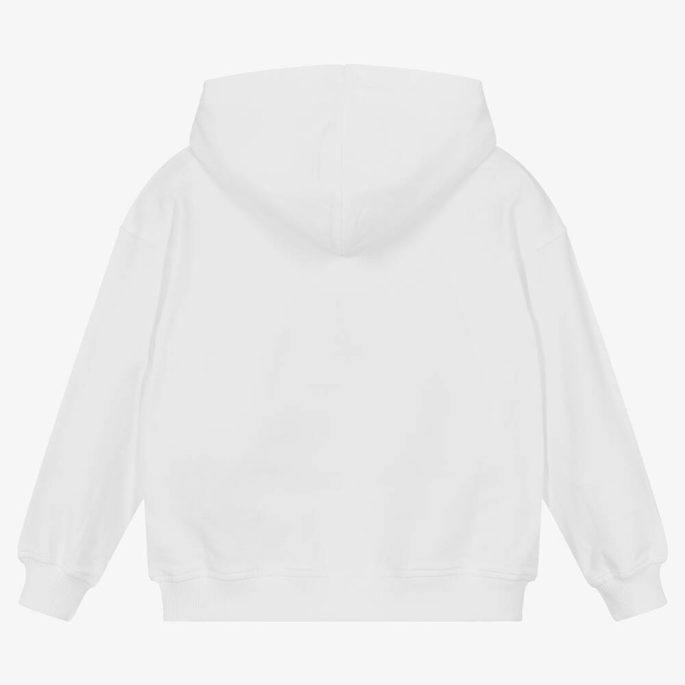 Moschino Kid-Teen-White Cotton Logo Hoodie | Childrensalon Outlet