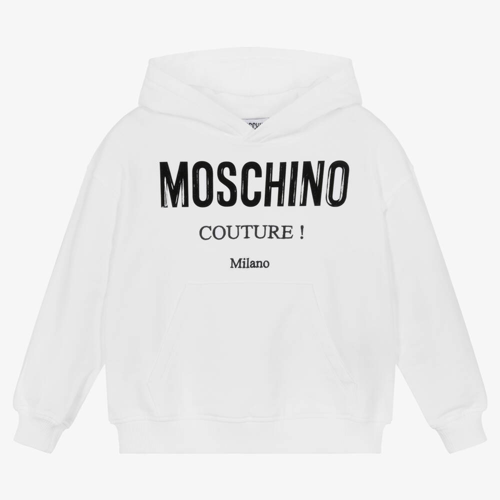 Moschino Kid-Teen - White Cotton Logo Hoodie | Childrensalon