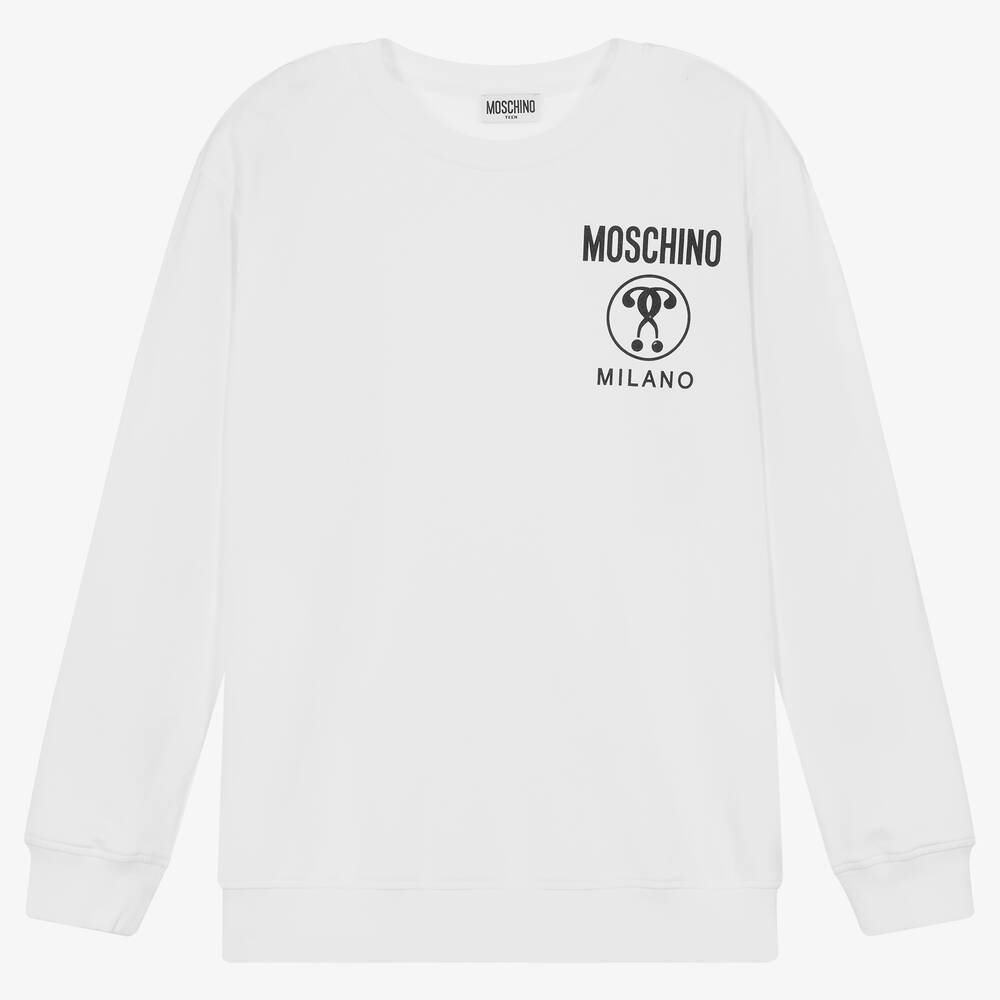 Moschino Kid-Teen - White Cotton Logo Sweatshirt | Childrensalon