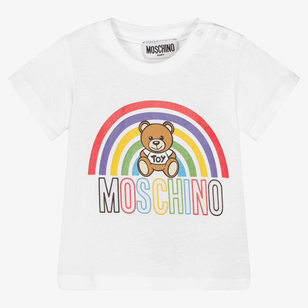 Moschino Baby - Weißes Baumwoll-T-Shirt mit Regenbogen | Childrensalon