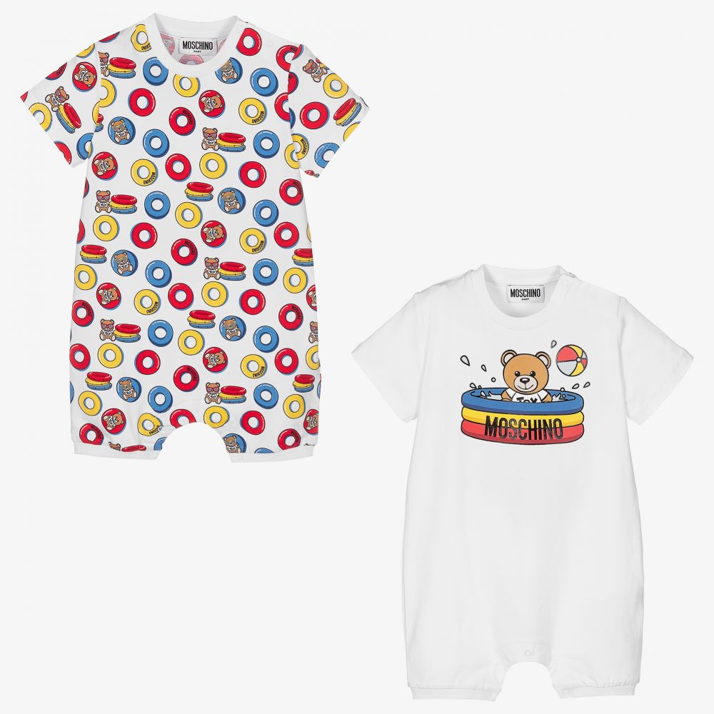 Moschino Baby - Barboteuses blanches coton (x2) | Childrensalon