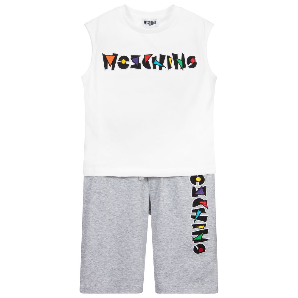 Moschino Kid-Teen - Белый хлопковый комплект с шортами | Childrensalon