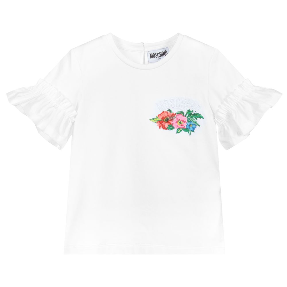 Moschino Kid-Teen-تيشيرت قطن عضوي جيرسي لون أبيض للبنات | Childrensalon Outlet