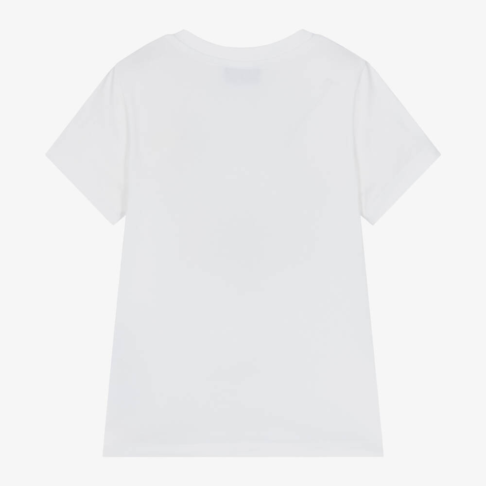 Moschino-White Cotton T-Shirt With Large Black Logo | Childrensalon Outlet