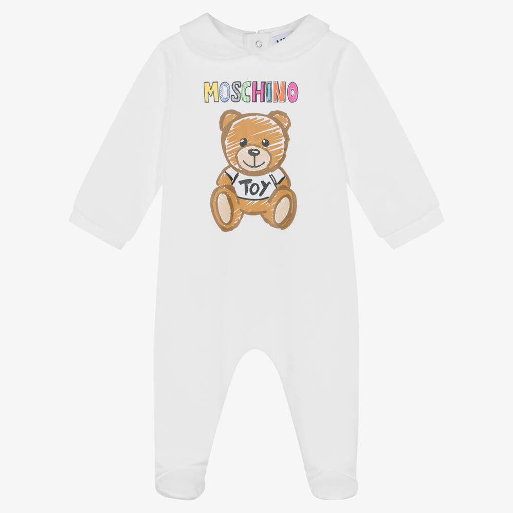 Moschino Baby - Weißer Teddybär-Baumwollstrampler | Childrensalon