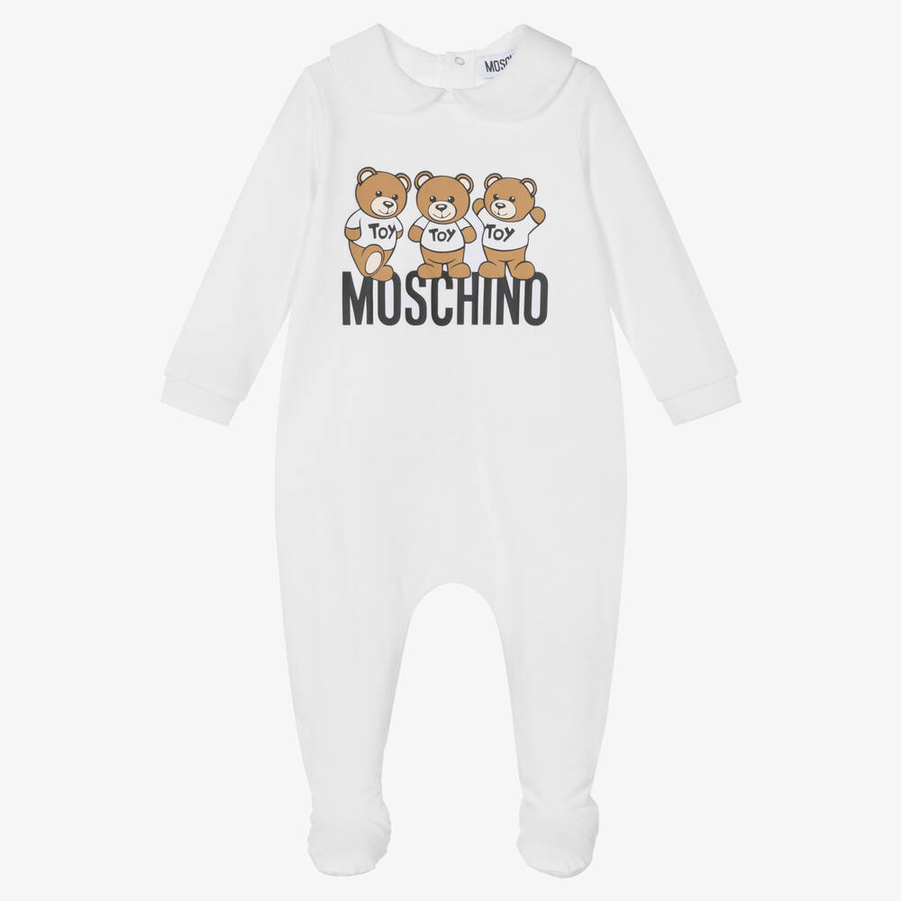 Moschino Baby - Weißer Teddybär-Baumwollstrampler | Childrensalon