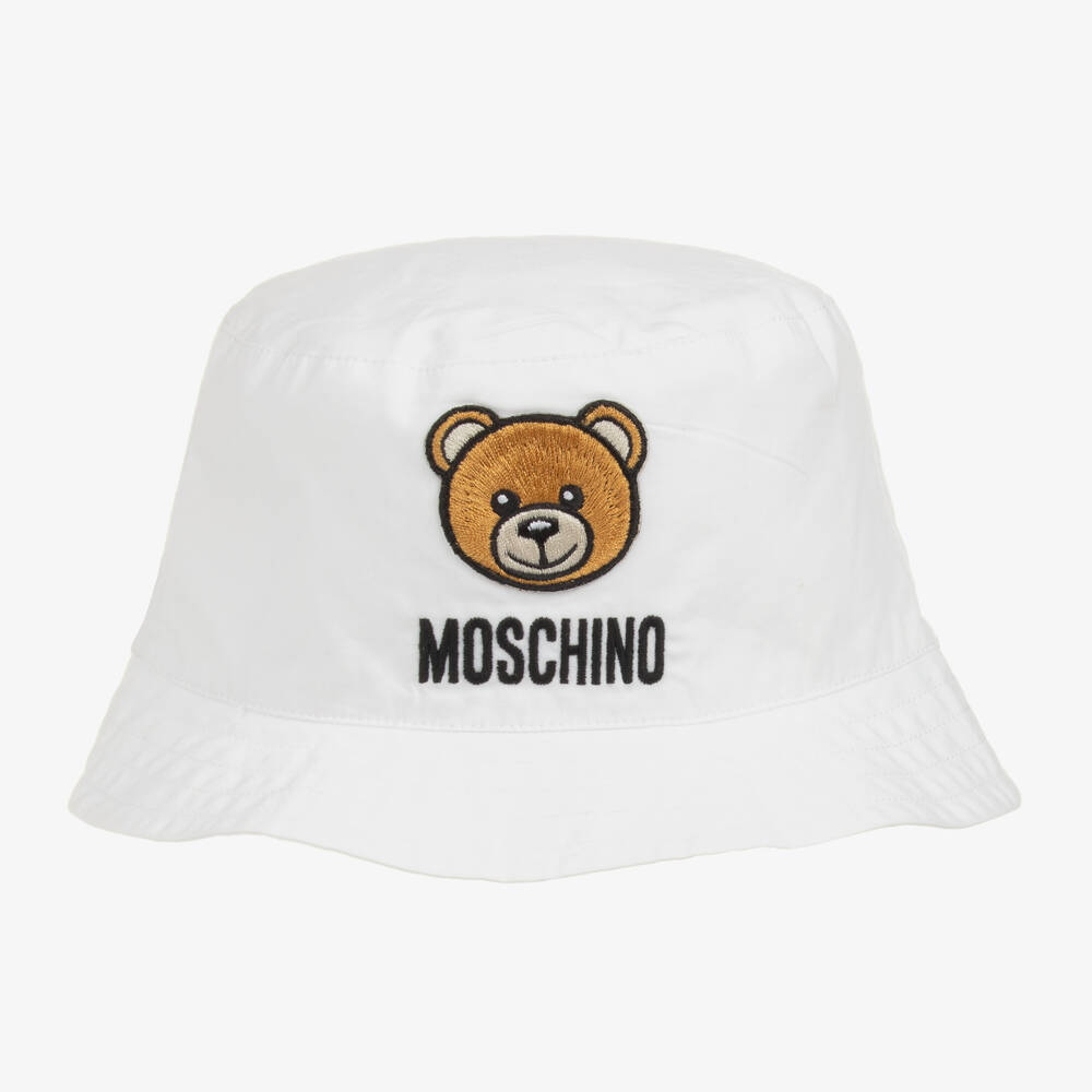 Moschino Baby-White Cotton Teddy Bear Bucket Hat | Childrensalon Outlet